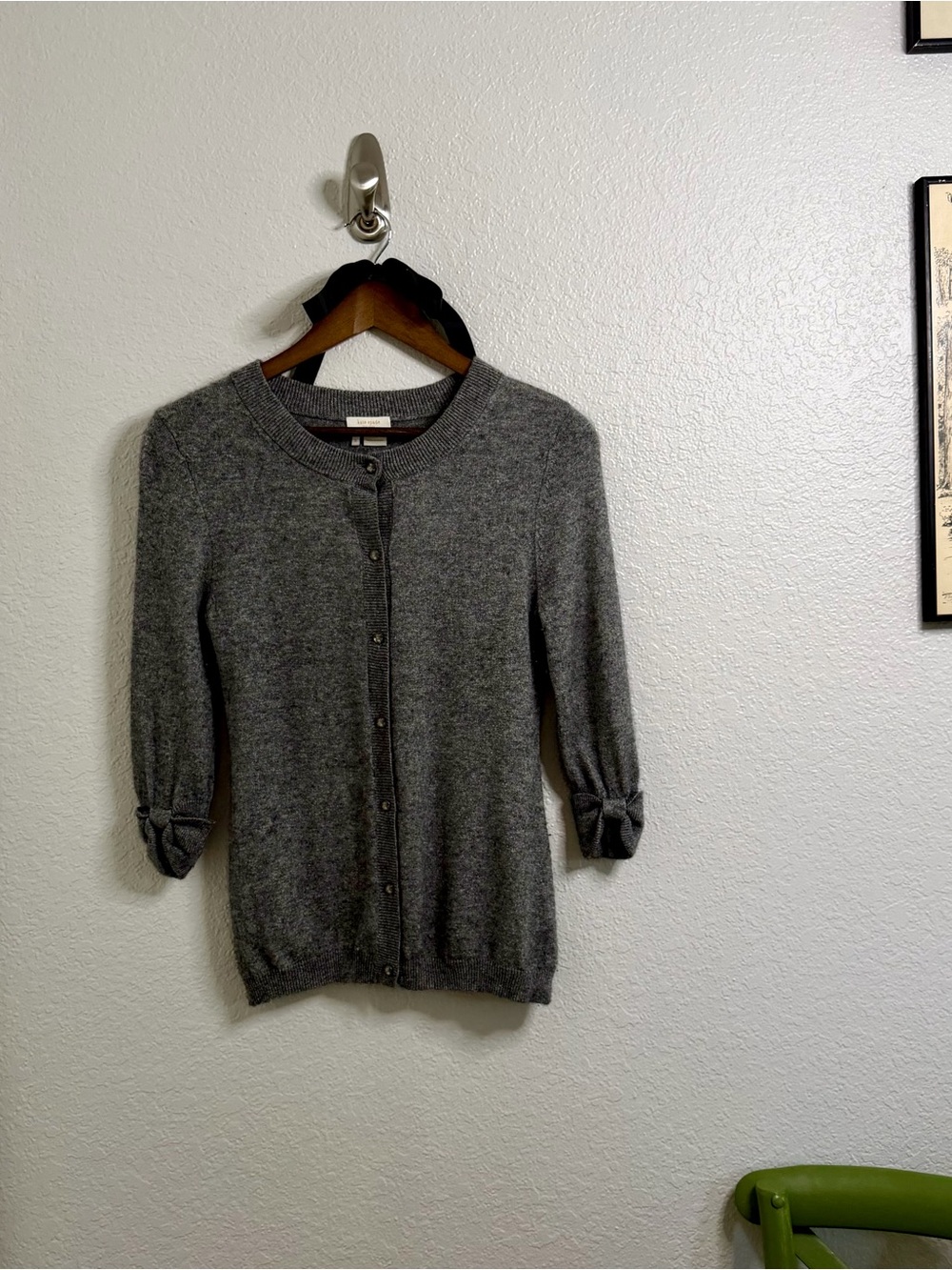 Kate Spade Gray Bow Sleeve Cardigan Sweater Silk Cashmere Size S